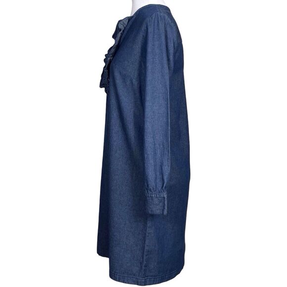 DRAPER JAMES Chambray Ruffle Shift Dress Size 4 Blue Denim Dark Wash - Picture 12 of 16